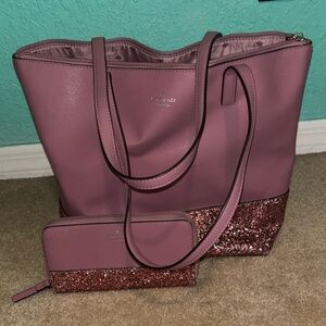 Kate Spade Mauve Tote with Glitter Base w/ Wallet